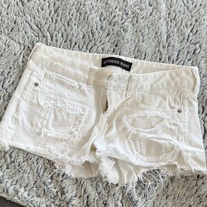 Express White Ripped Denim Shorts